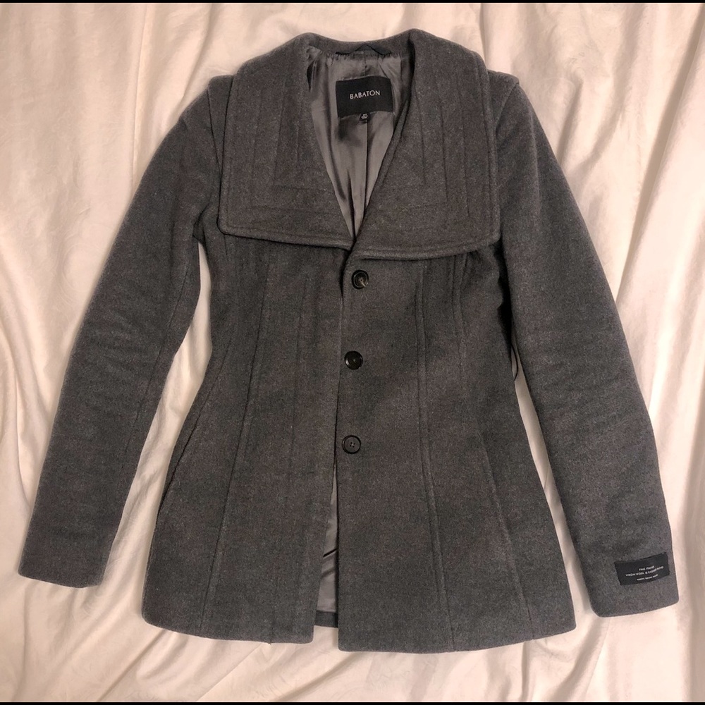 Babaton Wool and Cashmere Grey Peacoat